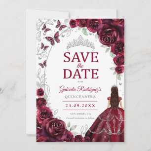 Reserve A Data Quinceanera Borgonha Floral Prata