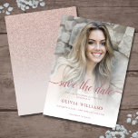 Reserve A Data Quinceañera, camada de fotos Dourada do rosa, salv<br><div class="desc">Salve o doce convite Quinceañera de 15 anos com uma foto personalizada,  cor-de-rosa-rosa-rosa-rosa-rosa,  convidando modelo que é fácil de personalizar. Para redimensionar e posicionar sua foto,  clique no botão "PERSONALIZAR TI".</div>