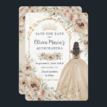 Reserve A Data Quinceañera Champagne Beige Cream Floral Princesa<br><div class="desc">Personalize este elegante champanhe floral Quinceañera / Primeiro aniversário de 16 anos, salve a data fácil e rapidamente. Basta clicar no botão personalizar para editar os textos, alterar as fontes e as cores das fontes. Apresentando lindas flores de champanhe de aquarela, uma garota vestida com um lindo vestido de bola...</div>