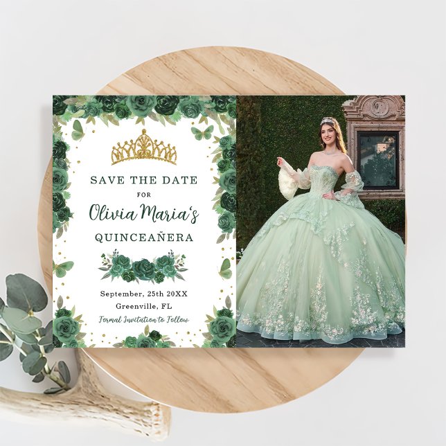 Reserve A Data Quinceañera Emerald Green - Borboletas Florais Fot (Criador carregado)