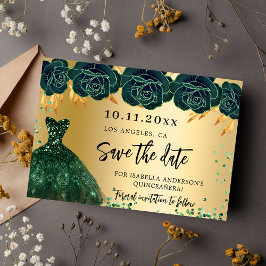 Reserve A Data Quinceanera emerald green gold flores