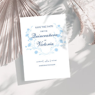 Reserve A Data Quinceanera floral azul Elegante