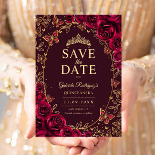 Reserve A Data Quinceanera Floral Dourado Borgonha