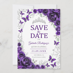 Reserve A Data Quinceanera Floral Prata Roxo