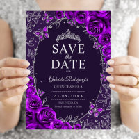 Quinceanera Floral Prata Roxo