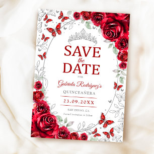 Reserve A Data Quinceanera Floral Prata Vermelha