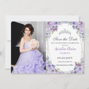 Reserve A Data Quinceañera Floral Purple Lilac Doce 16 Foto