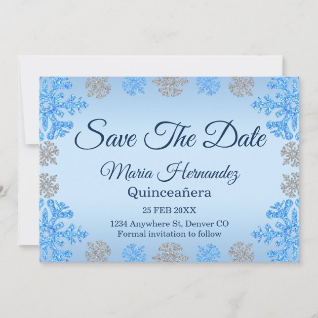 Reserve A Data Quinceañera Ice Blue Silver Floco de Neve de inver (Frente)