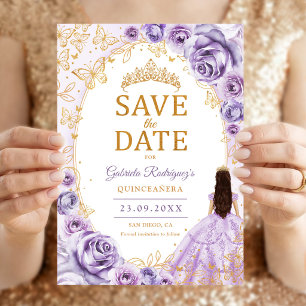 Reserve A Data Quinceanera Lilás Roxo Dourado Floral