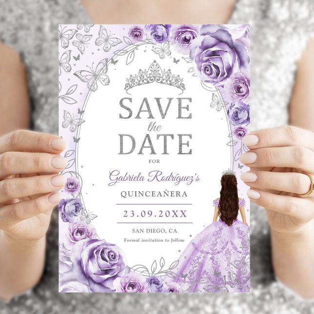 Reserve A Data Quinceanera Lilás Roxo Prata Floral (Criador carregado)