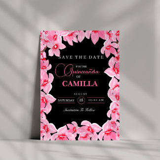 Reserve A Data Quinceanera Negra e Rosa, Brilhante de Cereja