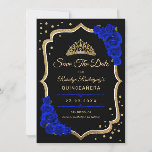 Reserve A Data Quinceanera - Preto Azul Real Dourado