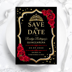 Reserve A Data Quinceanera Preto Vermelho Dourado