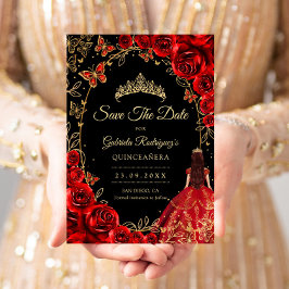 Reserve A Data Quinceanera Preto Vermelho Dourado