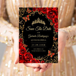 Reserve A Data Quinceanera Preto Vermelho Dourado