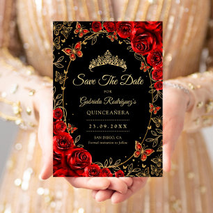 Reserve A Data Quinceanera Preto Vermelho Dourado