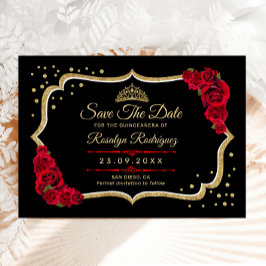 Reserve A Data Quinceanera Preto Vermelho Dourado Floral