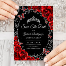 Quinceanera Preto Vermelho Prata