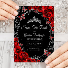 Reserve A Data Quinceanera Preto Vermelho Prata