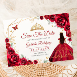 Reserve A Data Quinceanera Princess Red Roses Gold