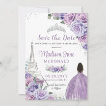 Quinceañera Purple Floral Paris Eiffel Brown Girl