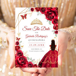 Reserve A Data Quinceanera Red Roses Dress Gold