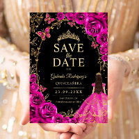 Quinceanera Rosa Fuchsia Preto Dourado