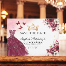 Quinceanera Salve a Data Floral Burgundy