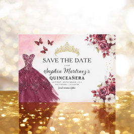 Reserve A Data Quinceanera Salve a Data Floral Burgundy
