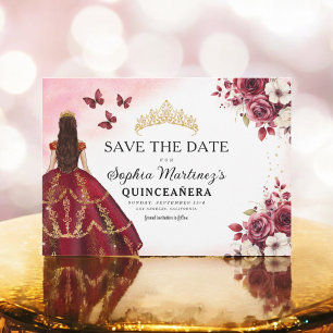 Reserve A Data Quinceanera Salve a Data Floral Burgundy