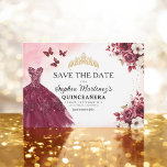 Reserve A Data Quinceanera Salve a Data Floral Burgundy<br><div class="desc">Anuncie sua quinceañera em estilo com a Floral Burgundy Salve o Convite de Aniversário. Este elegante design apresenta matizes robustos, enfeitados com delicados sotaques florais, perfeitos para uma celebração de eterno e regal. O layout sofisticado fornece todos os detalhes importantes, garantindo que seus convidados marquem seus calendários para o dia...</div>