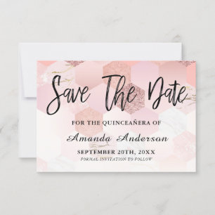 Reserve A Data Quinceanera, Script de Pincel Dourado rosa