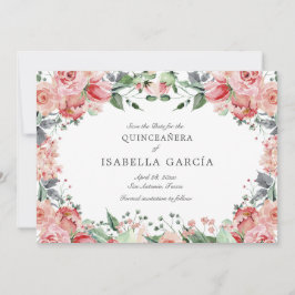 Reserve A Data Quinceañera, Script Floral Rosa Elegante
