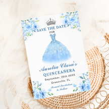 Quinceanera Silver Blue Floral