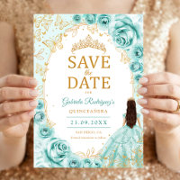 Quinceanera Turquesa Dourado Floral