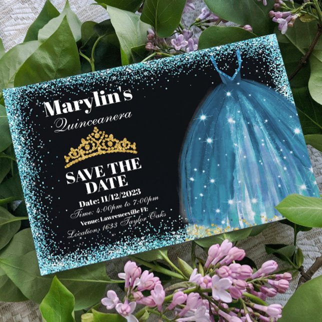 Reserve A Data Quinceañera Turquoise Glitter Ballgrown Aniversári (Criador carregado)