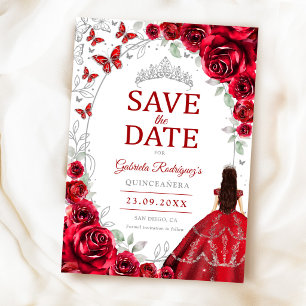 Reserve A Data Quinceanera Vermelho Floral Prata