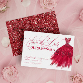 Reserve A Data Quinceanera, Vestido Glitter Vermelho Elegante
