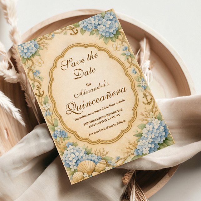 Reserve A Data Quinceañera Vintage Costeira de Hydrangea (Criador carregado)