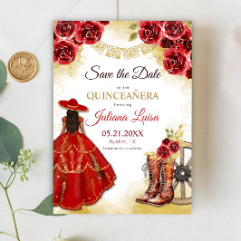Reserve A Data Quinceañera Western Red Dourada Charra Boots Flora