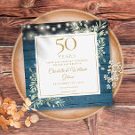 Reserve A Data Quinto aniversário da Praça Foliar das Luzes da Ma<br><div class="desc">Apresentando delicada cor d'água verde do jardim do país e luzes bonito de cordas em um fundo de painéis de madeira azul,  esta rústica chic salvar o convite de aniversário de data pode ser personalizada com suas informações especiais de comemoração de 50 anos. Projetado por Thisnotme©</div>