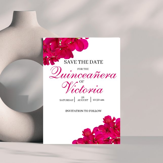 Reserve A Data Quinto Fúcsia Chic e Rosas Rosa Quente Quinceañera (Criador carregado)