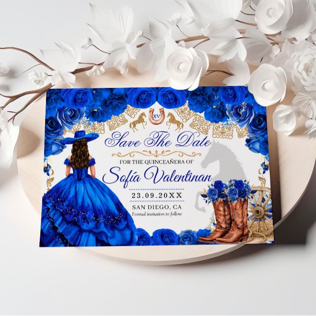 Reserve A Data Quinze Anos Cowboy Azul Real Dourado (Criador carregado)