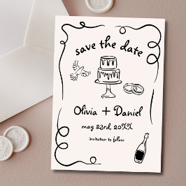 Reserve A Data Quirky Whimsical Hand Drawn Wedding French