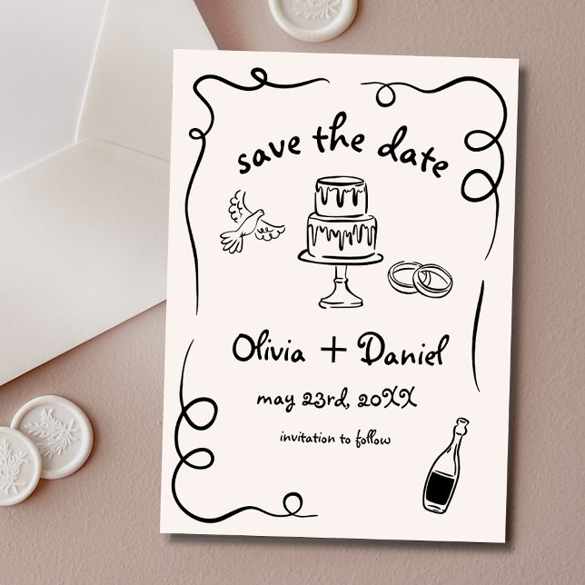 Reserve A Data Quirky Whimsical Hand Drawn Wedding French (Criador carregado)