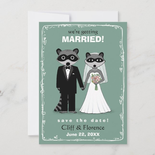 Reserve A Data Raccoons Weding Date Teal (Frente)