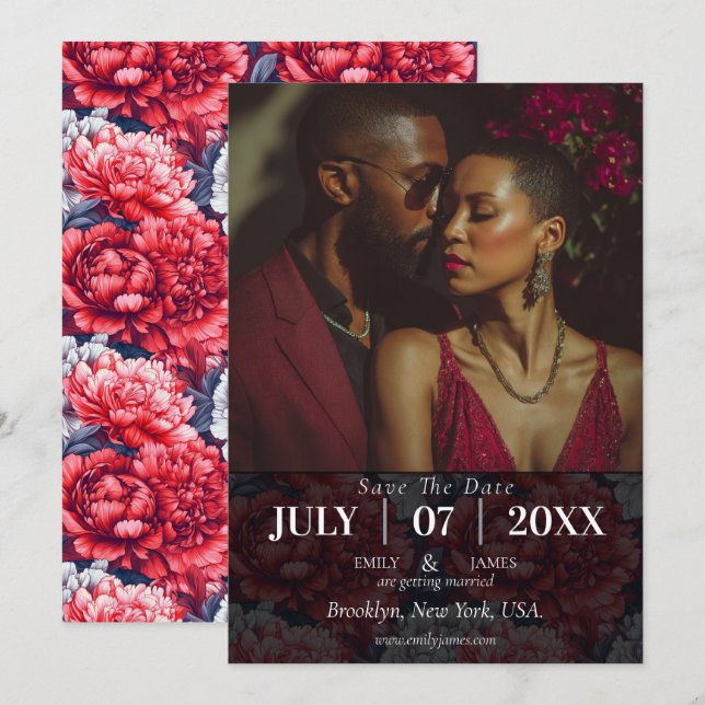 Reserve A Data Radiant Peonies Accent Seaside Wedding (Frente/Verso)