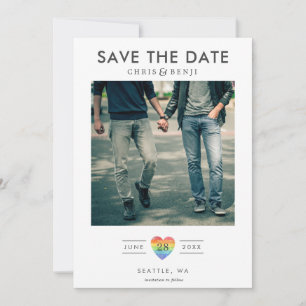 Reserve A Data Rainbow Heart LGBTQ Save the Date with Photo