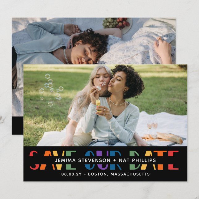 Reserve A Data Rainbow Letters Black LGBTQ+ Tipografia (Frente/Verso)