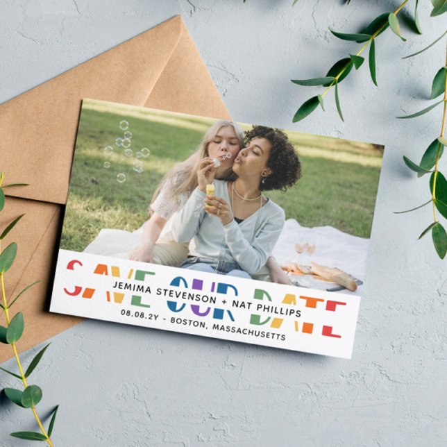 Reserve A Data Rainbow Letters LGBTQ+ Tipografia Branca (Criador carregado)